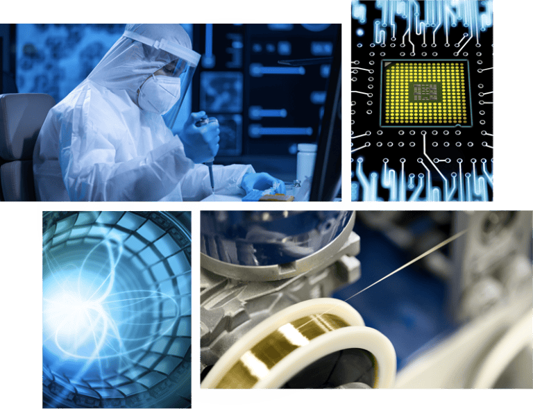 Wire Application Areas Visual collage of different fine wire applications empowering the future with Luma Wire Tech’s precision ultra-thin wire technology for critical high-tech industries