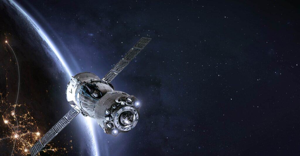 Satellite in space using mesh reflectors made with ultra-thin gold-plated molybdenum wires from Luma Wire Tech for deployable antenna systems