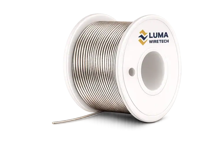 Nickel plating: Nickel-plated fine wire on a Luma Wire Tech spool, offering improved adhesion, wear resistance, and corrosion protection.