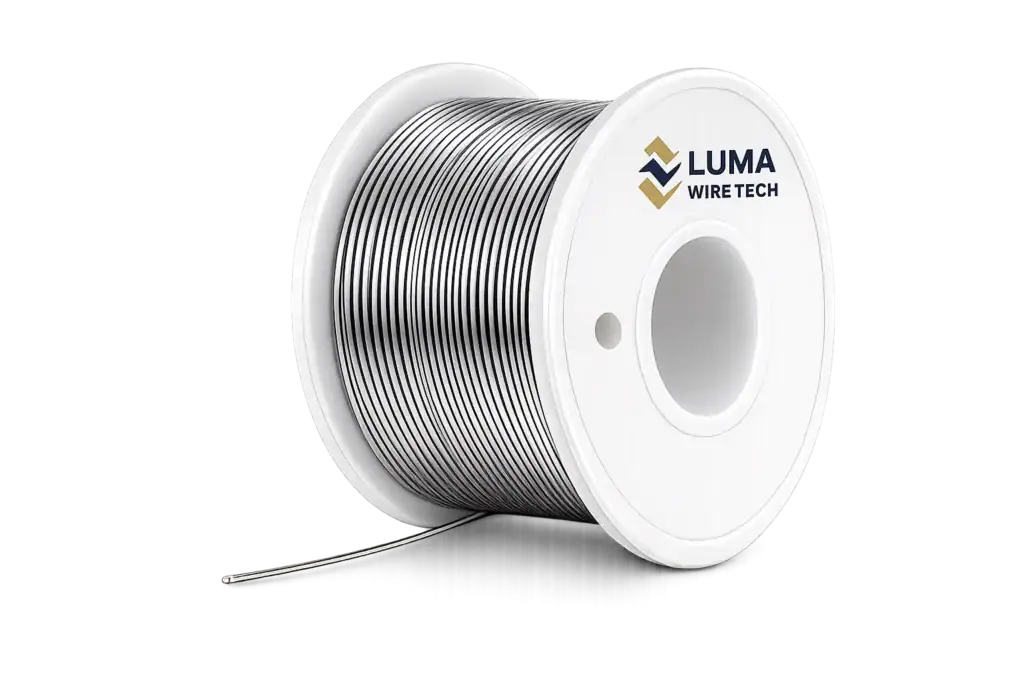 Palladium Plating: Palladium plated fine wire on a Luma Wire Tech spool, providing enhanced wear resistance, durability, and corrosion protection.