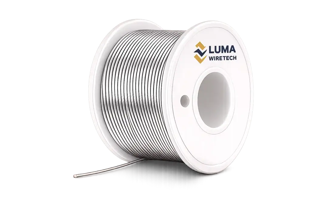 Rhodium plating: Rhodium-plated fine wire wound on a Luma Wire Tech spool, featuring exceptional surface hardness, wear resistance, and contact performance.