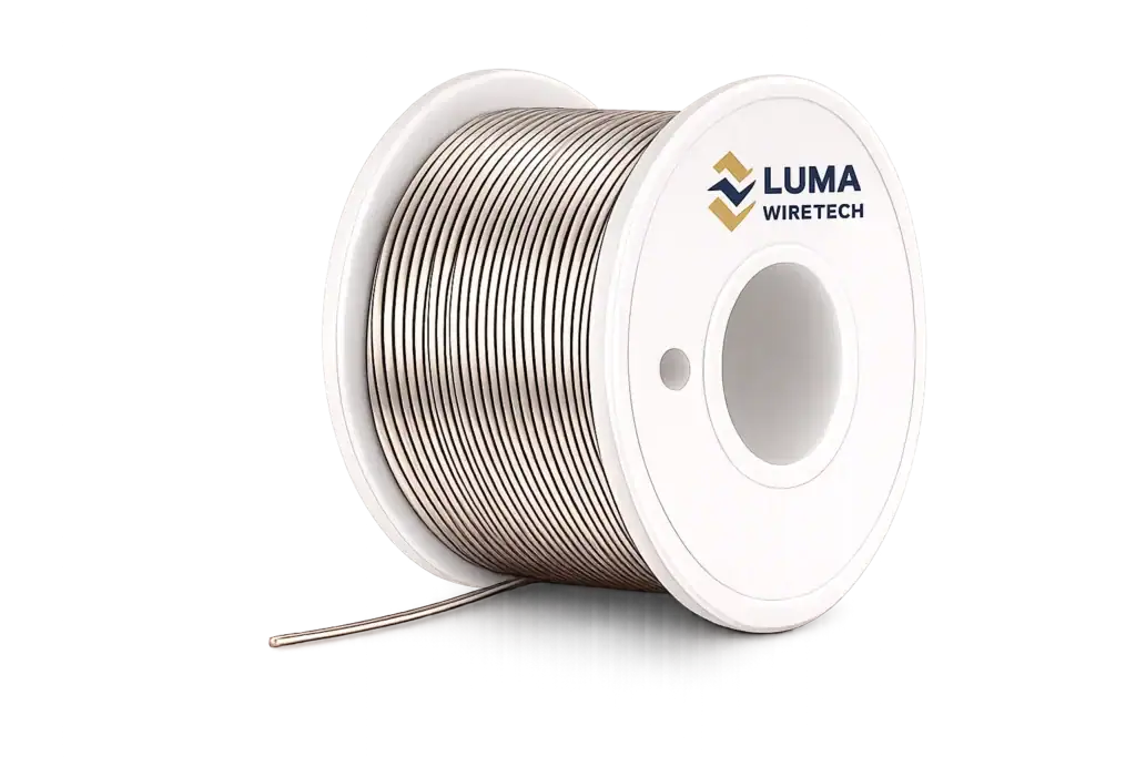 Tin plating: Tin-plated fine wire on a Luma Wire Tech spool, providing excellent solderability and cost-effective electrical performance.